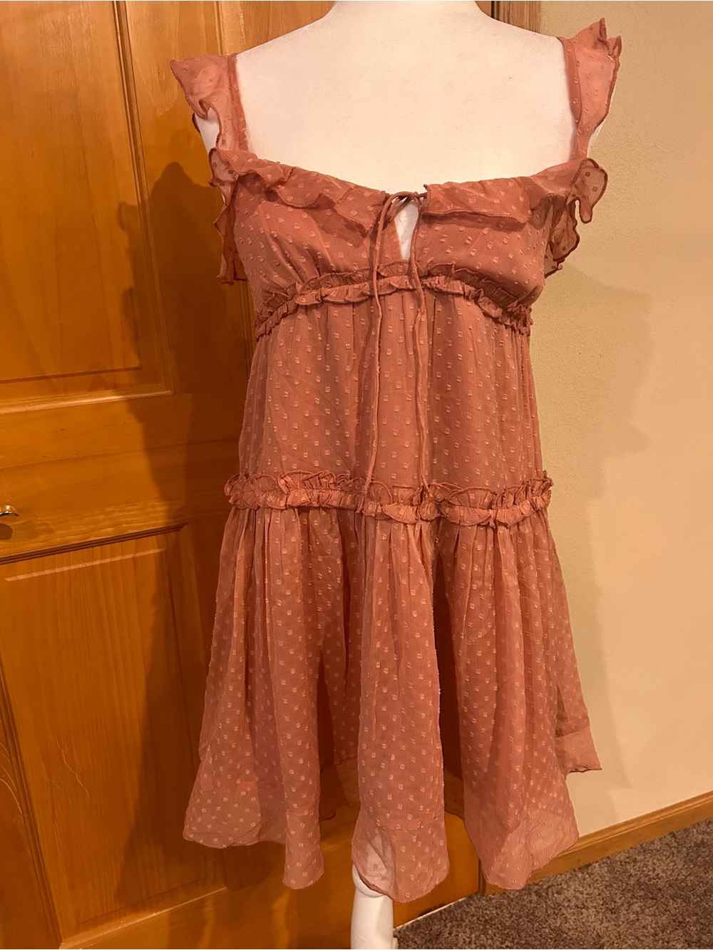Patrons of Peace Dusty Rose Swiss Dot Tiered Mini Dress